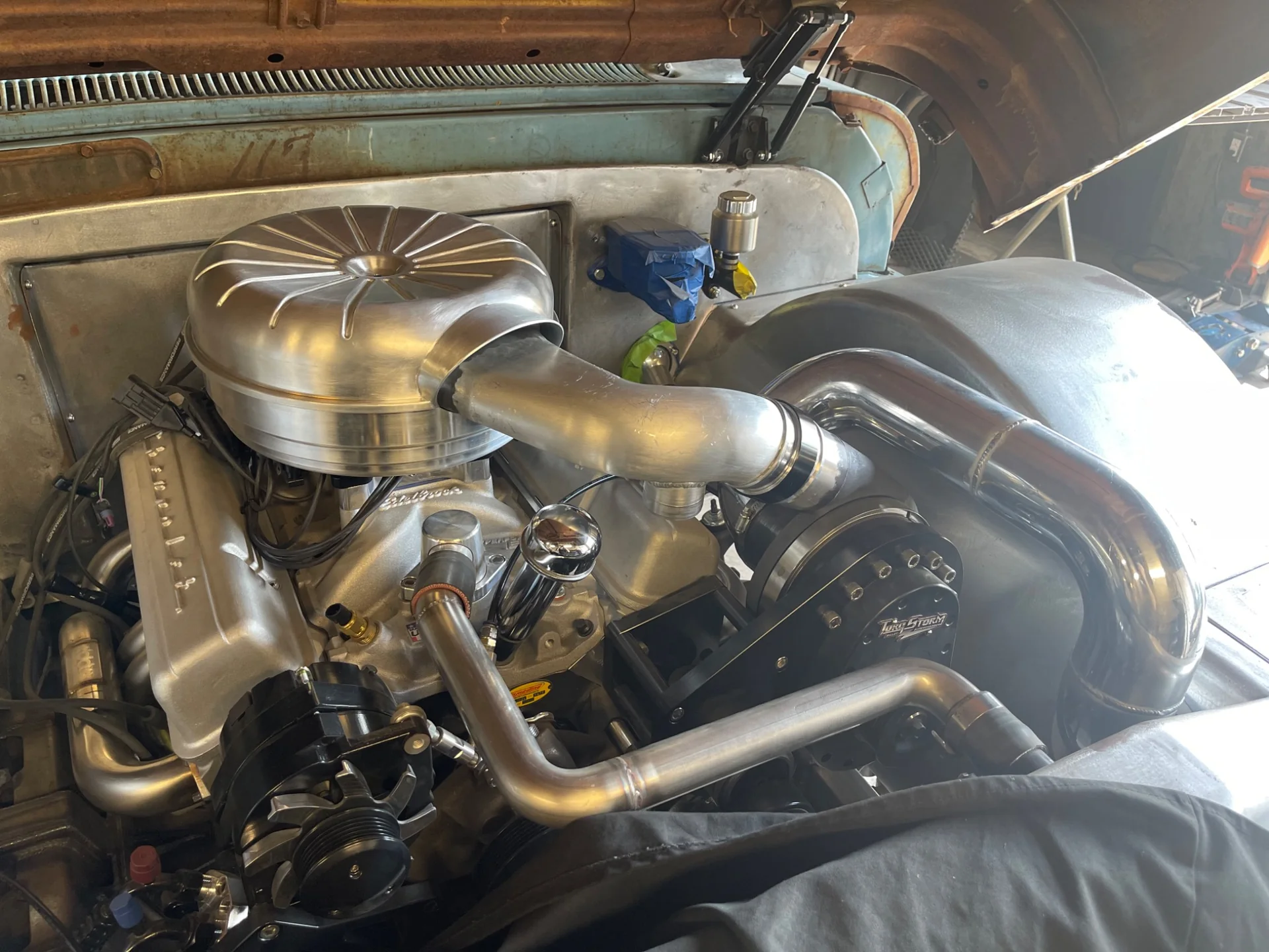 C10 supercharger and engine-bay plumbing