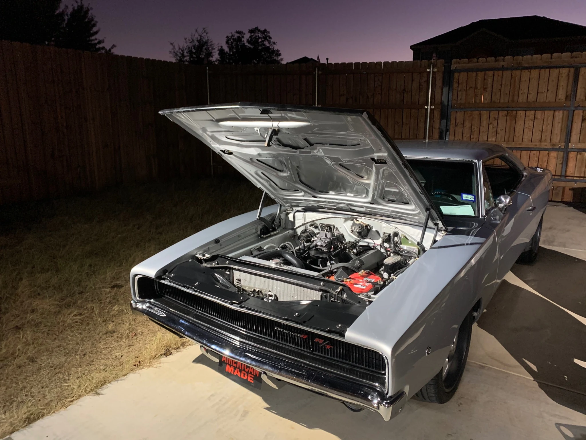 1968 Dodge Charger 440 engine bay at night