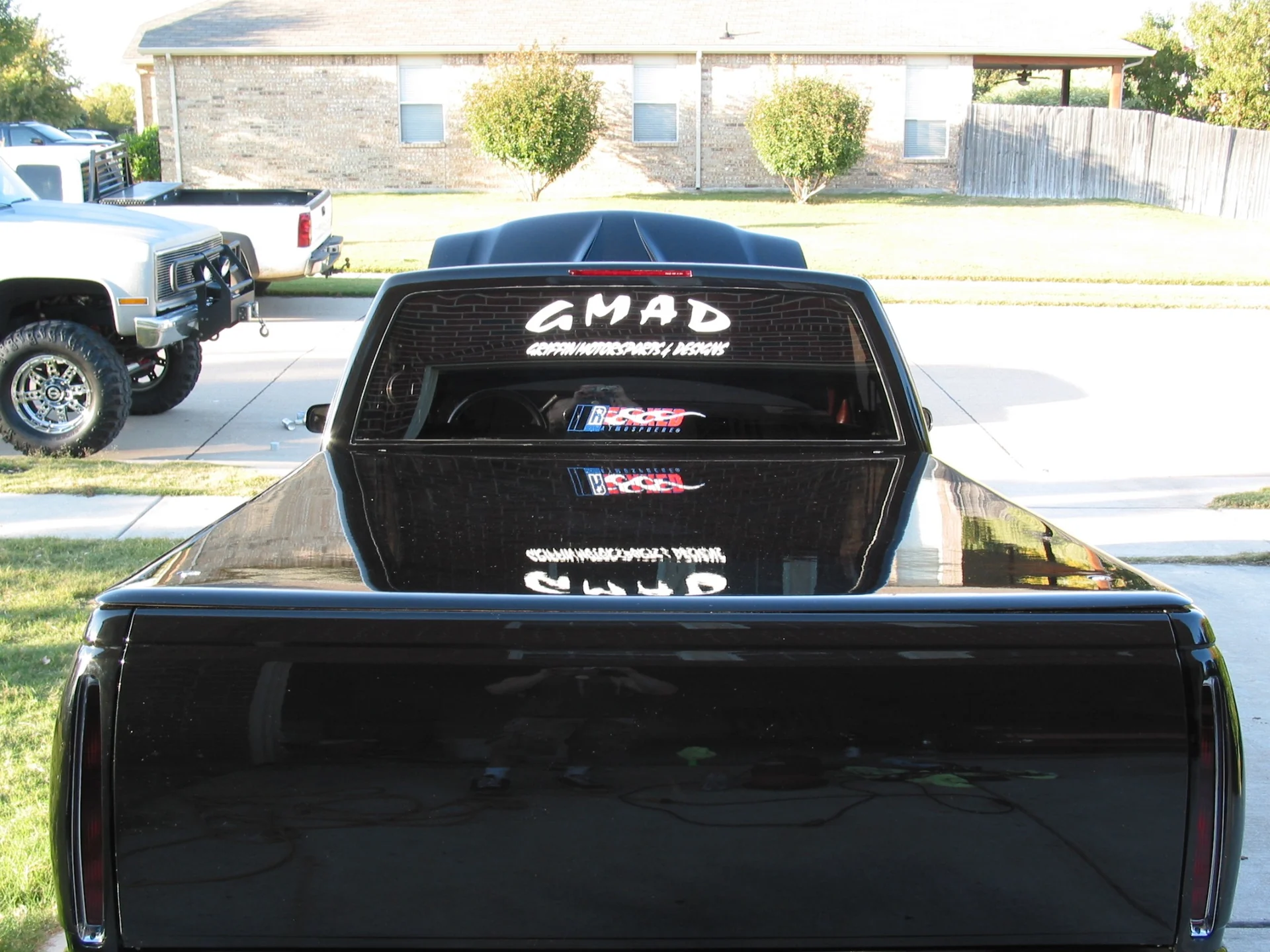 Rear view of the black 1988 Chevrolet OBS half-ton