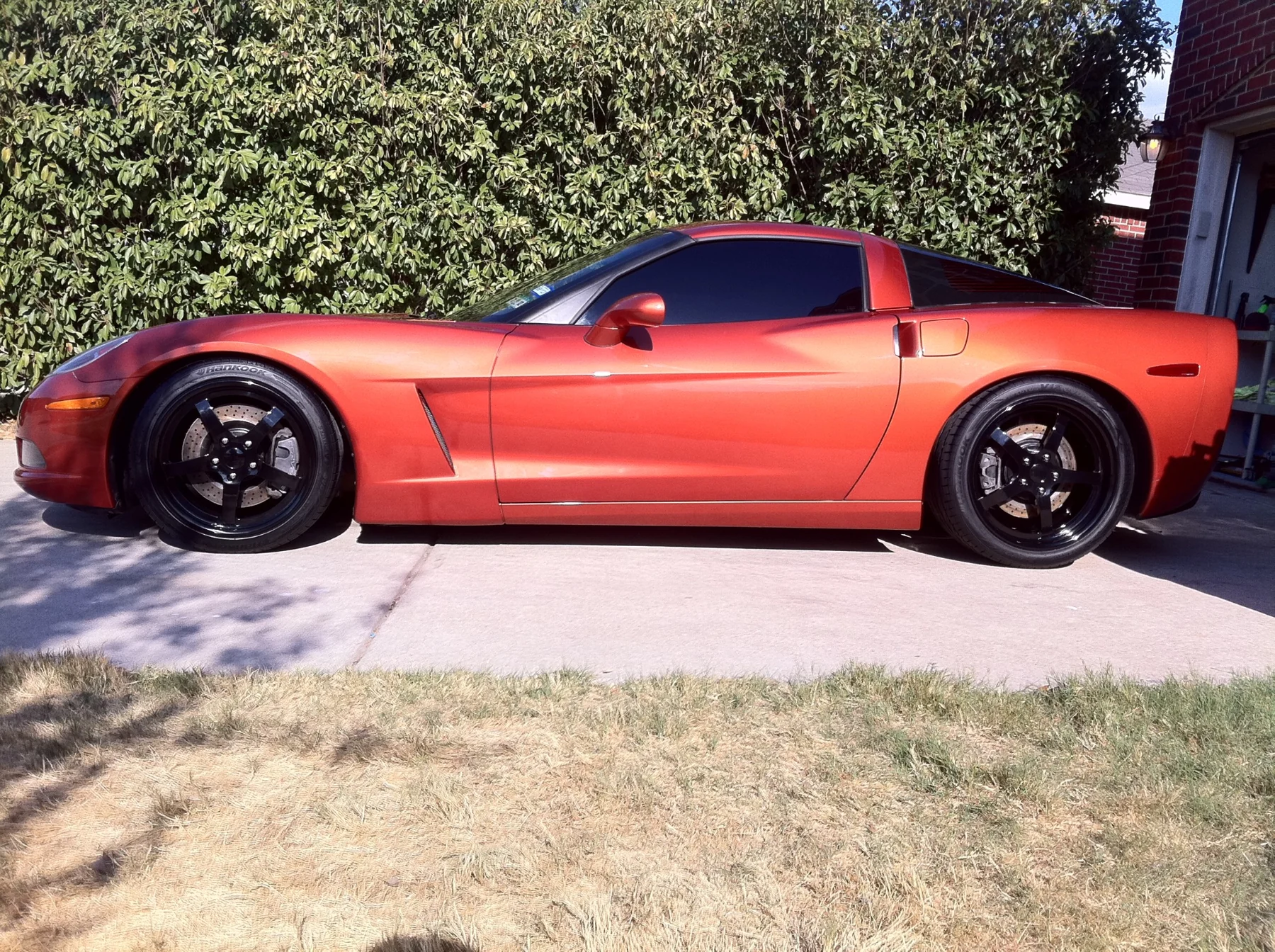 Low side view of the Corvette in sunlight